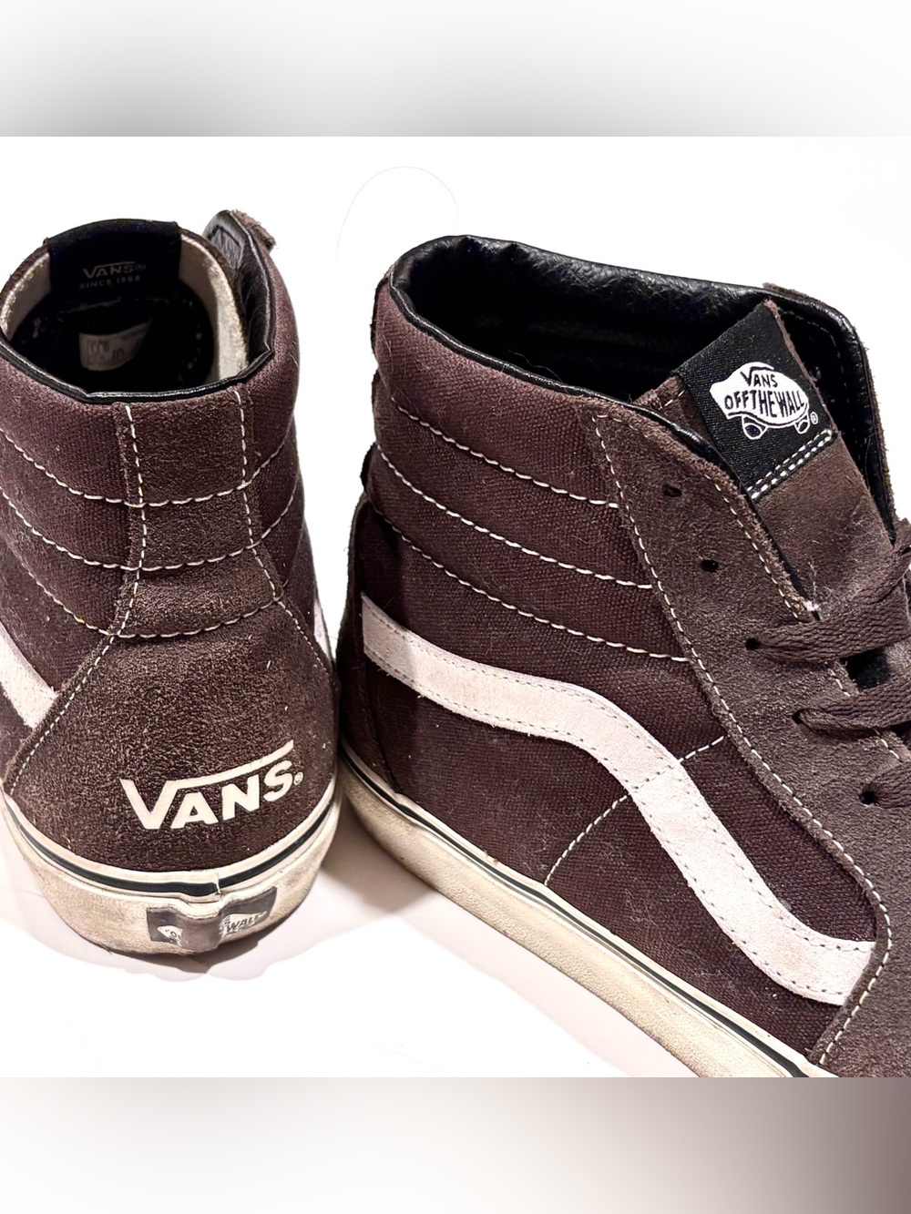 Vans Brown High-Top Sk8 Hi Sneakers with White Side Stripe